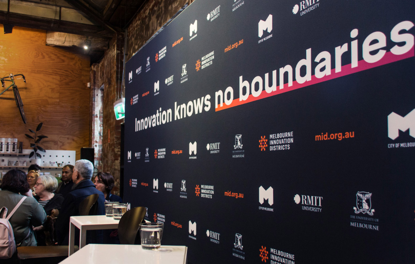 RMIT signage with text saying Innovation knows no boundaries